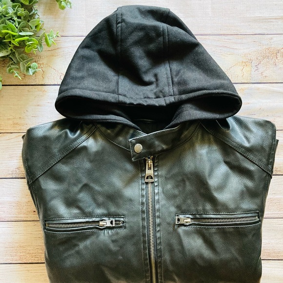 GUESS Faux Leather Hooded Moto Jacket - Picture 14 of 14